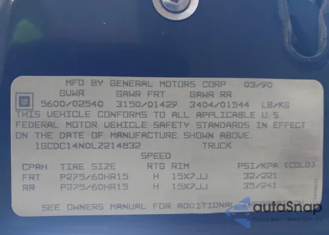 1990 Chevrolet Gmt-400 C1500 from USA, damaged, VIN 1GCDC14N0LZ214832